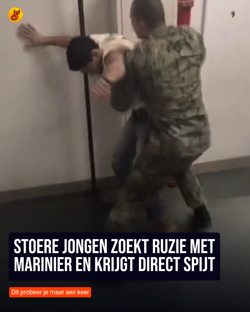 Stoere jongen zoekt ruzie met marinier en krijgt direct spijt