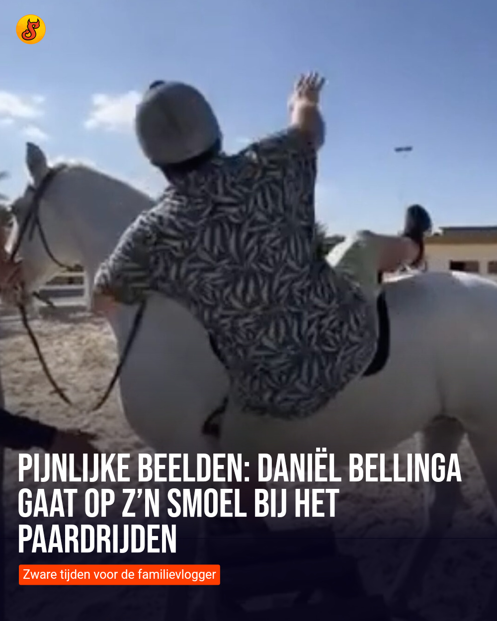 Pijnlijke beelden: Daniël Bellinga gaat op z’n smoel bij het paardrijden