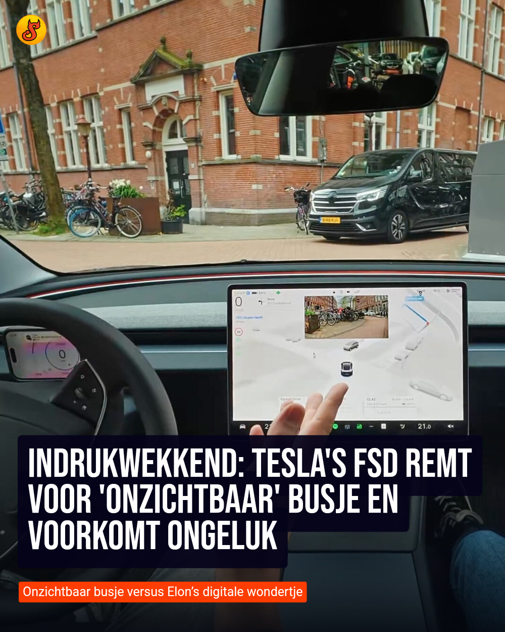 Indrukwekkend: Tesla's FSD remt voor 'onzichtbaar' busje en voorkomt ongeluk
