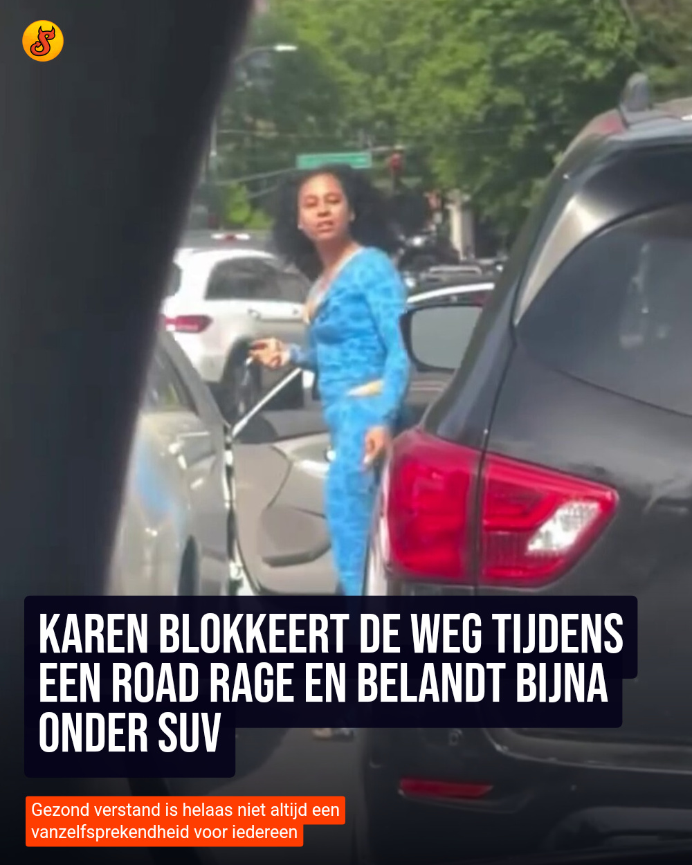 Karen blokkeert de weg tijdens een road rage en belandt bijna onder SUV