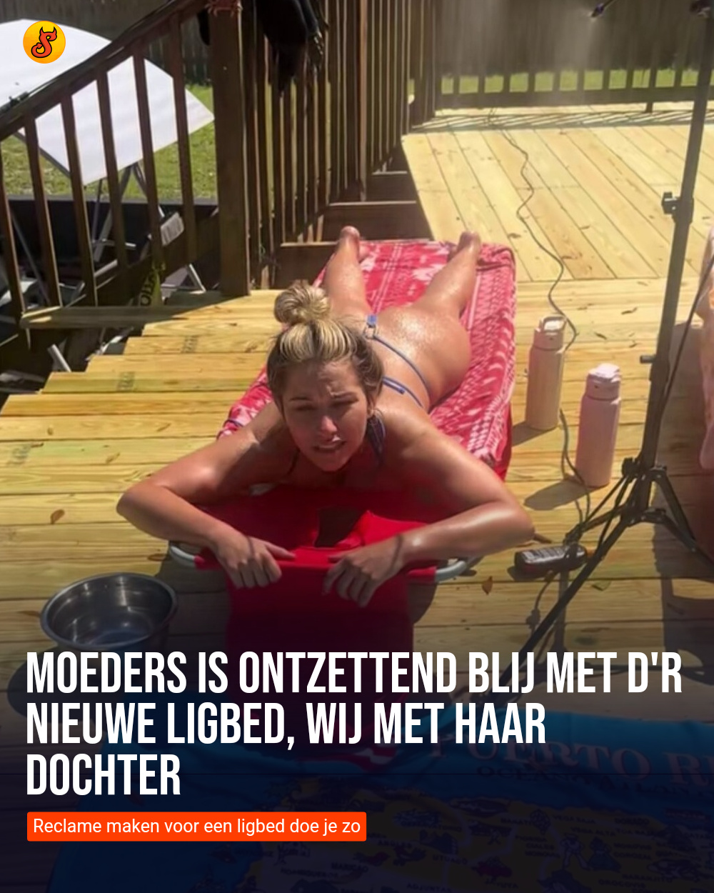 Moeders is ontzettend blij met d'r nieuwe ligbed, wij met haar dochter