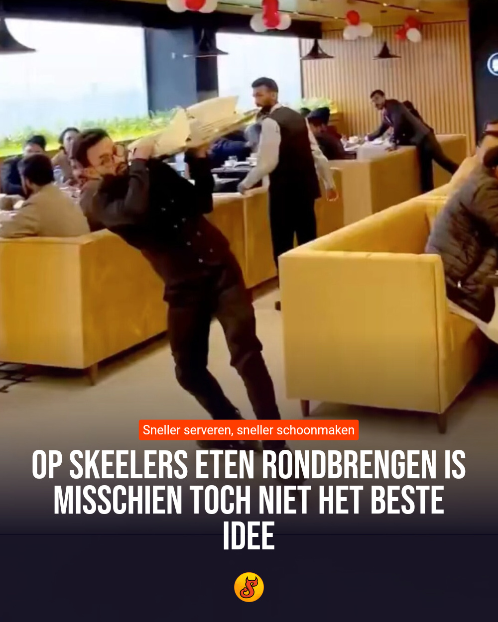 Op skeelers eten rondbrengen is misschien toch niet het beste idee