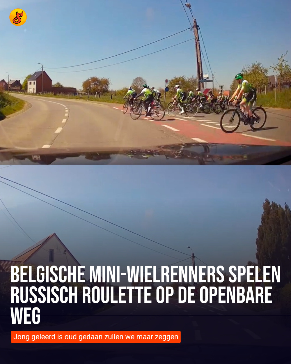 Belgische mini-wielrenners spelen Russisch roulette op de openbare weg
