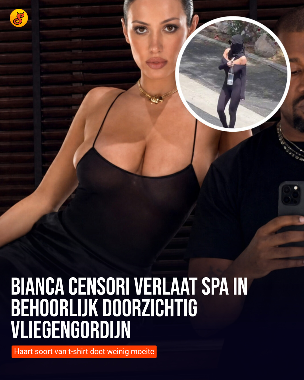 Bianca Censori verlaat spa in behoorlijk doorzichtig vliegengordijn