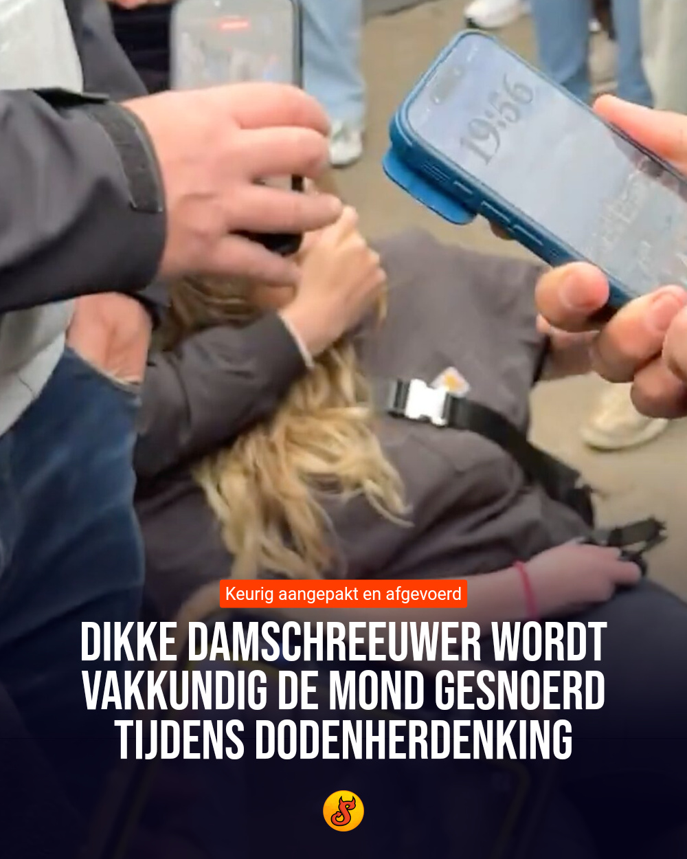 Dikke Damschreeuwer wordt vakkundig de mond gesnoerd tijdens dodenherdenking