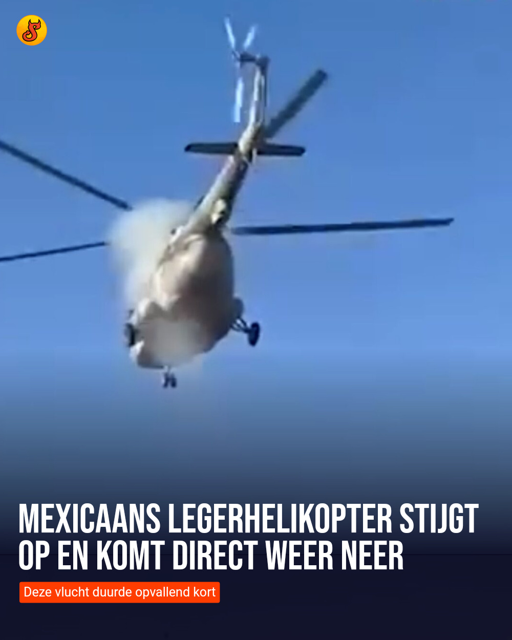 Mexicaans legerhelikopter stijgt op en komt direct weer neer