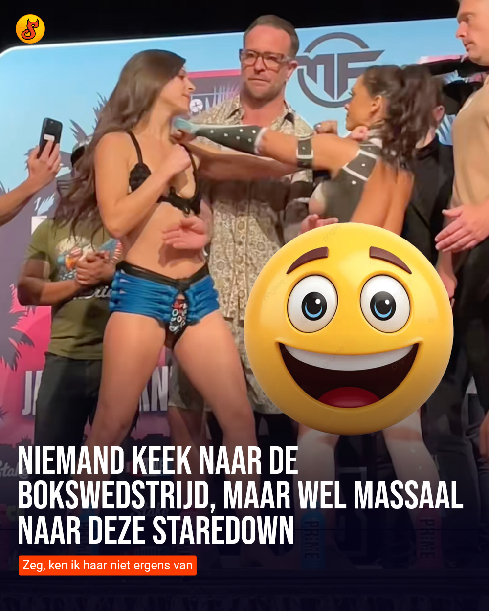 Niemand keek naar de bokswedstrijd, maar wel massaal naar deze staredown