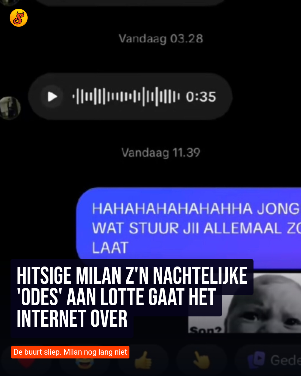 Hitsige Milan z'n nachtelijke 'odes' aan Lotte gaat het internet over
