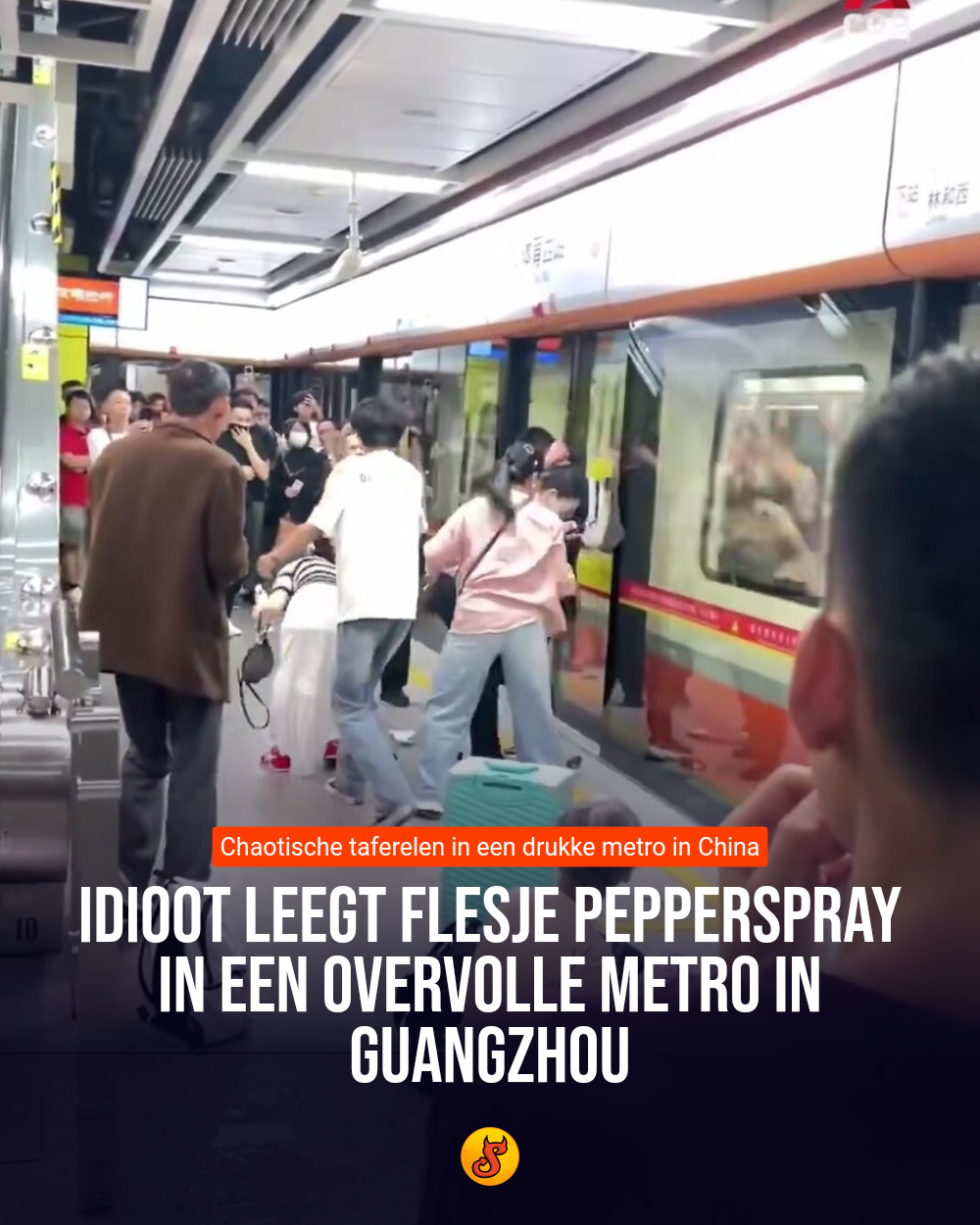 Idioot leegt flesje pepperspray in een overvolle metro in Guangzhou