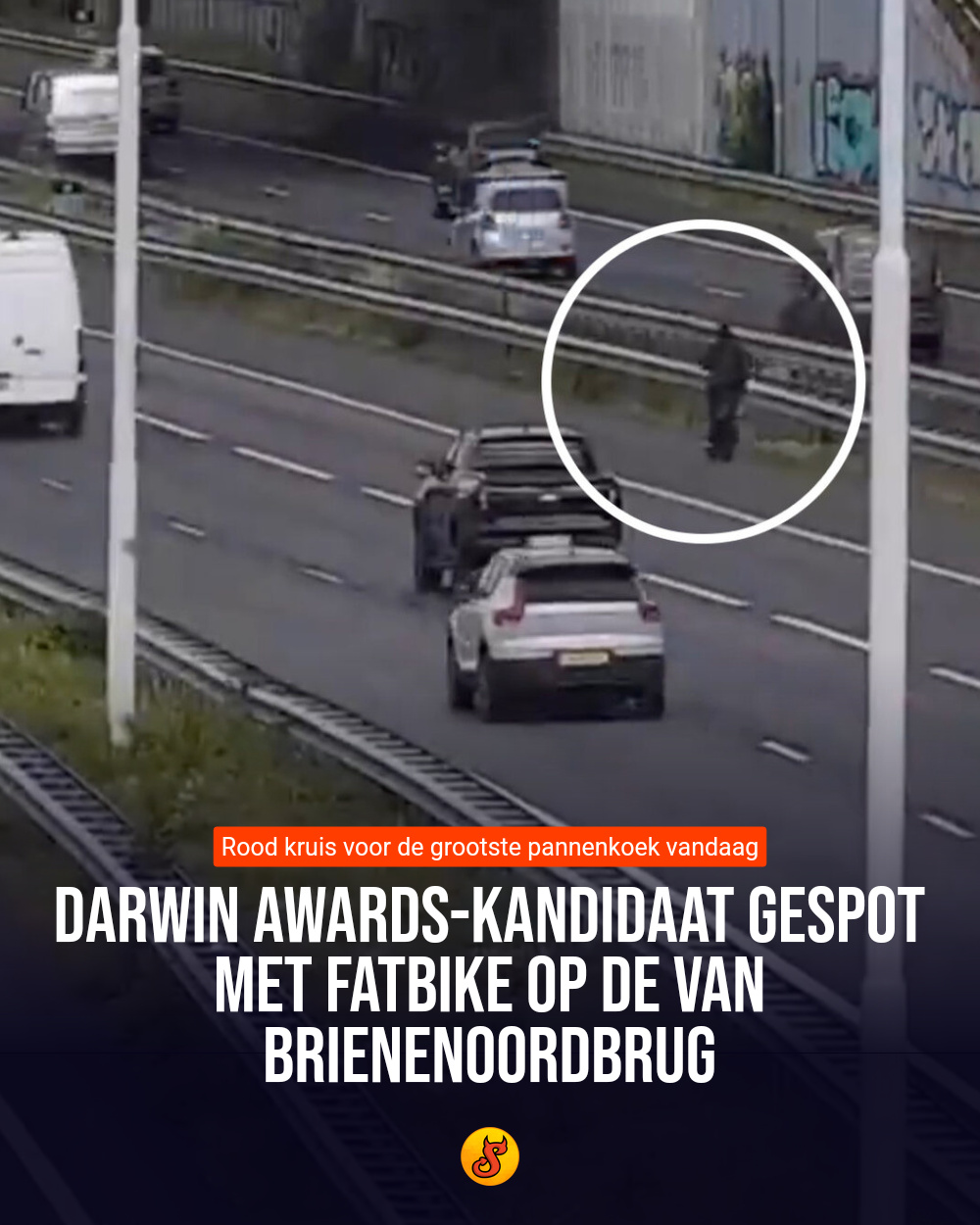 Darwin Awards-kandidaat gespot met fatbike op de Van Brienenoordbrug