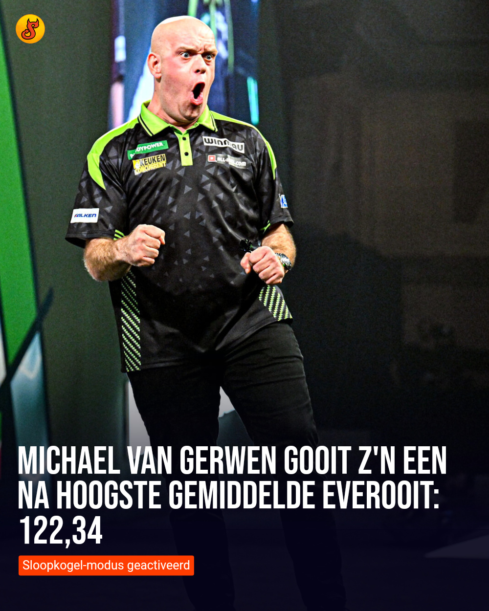 Michael van Gerwen gooit z'n een na hoogste gemiddelde everooit: 122,34