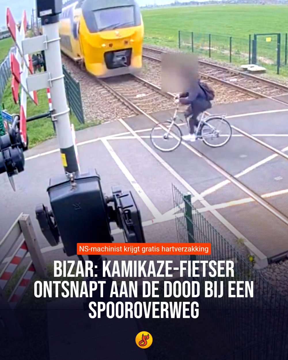 Bizar: Kamikaze-fietser ontsnapt aan de dood bij een spooroverweg