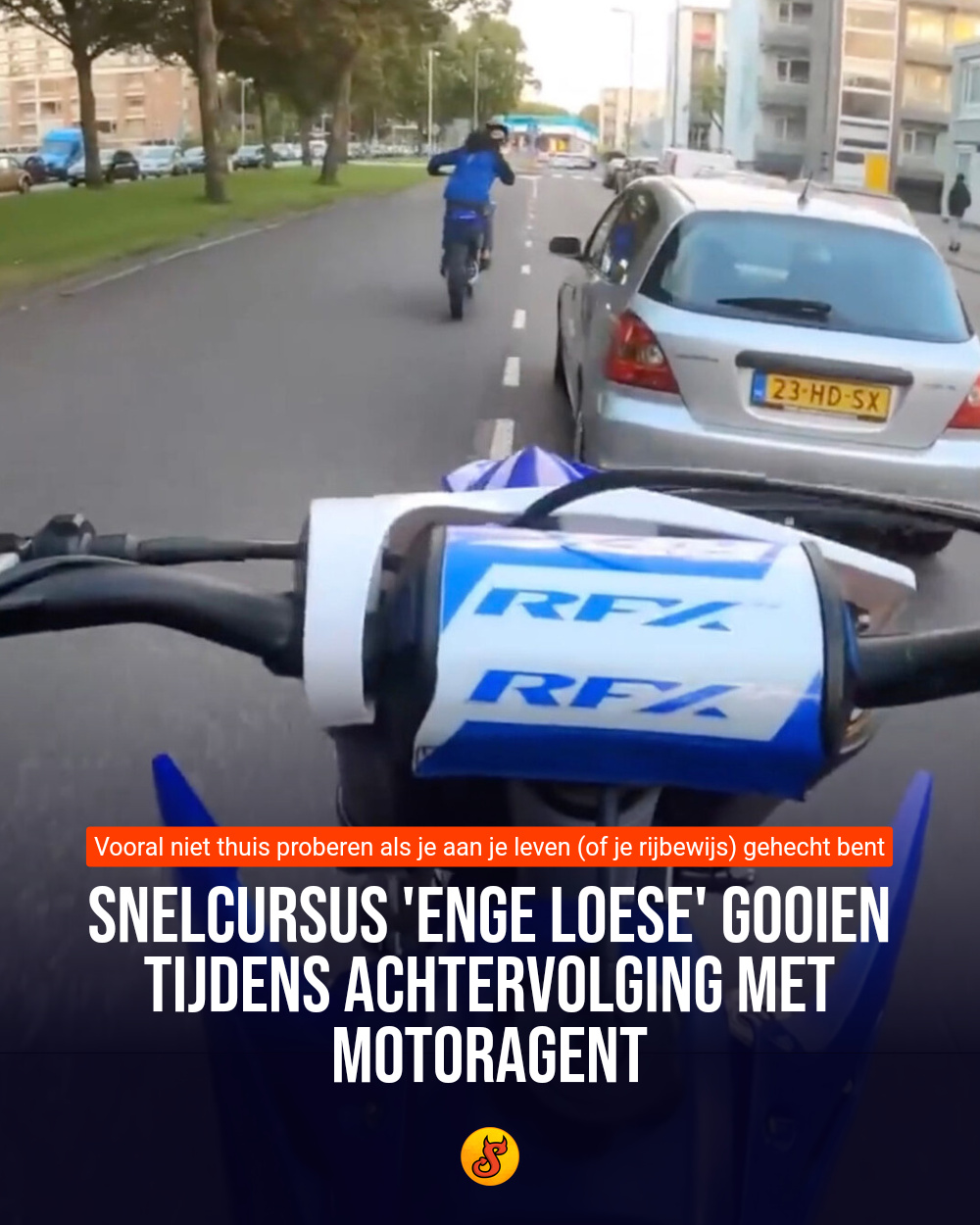 Snelcursus 'enge loese' gooien tijdens achtervolging met motoragent