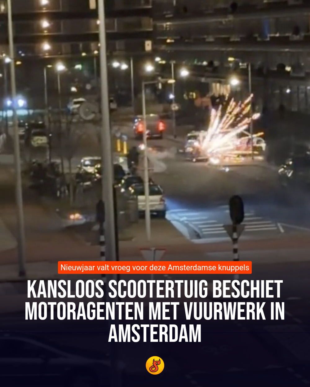Kansloos scootertuig beschiet motoragenten met vuurwerk in Amsterdam