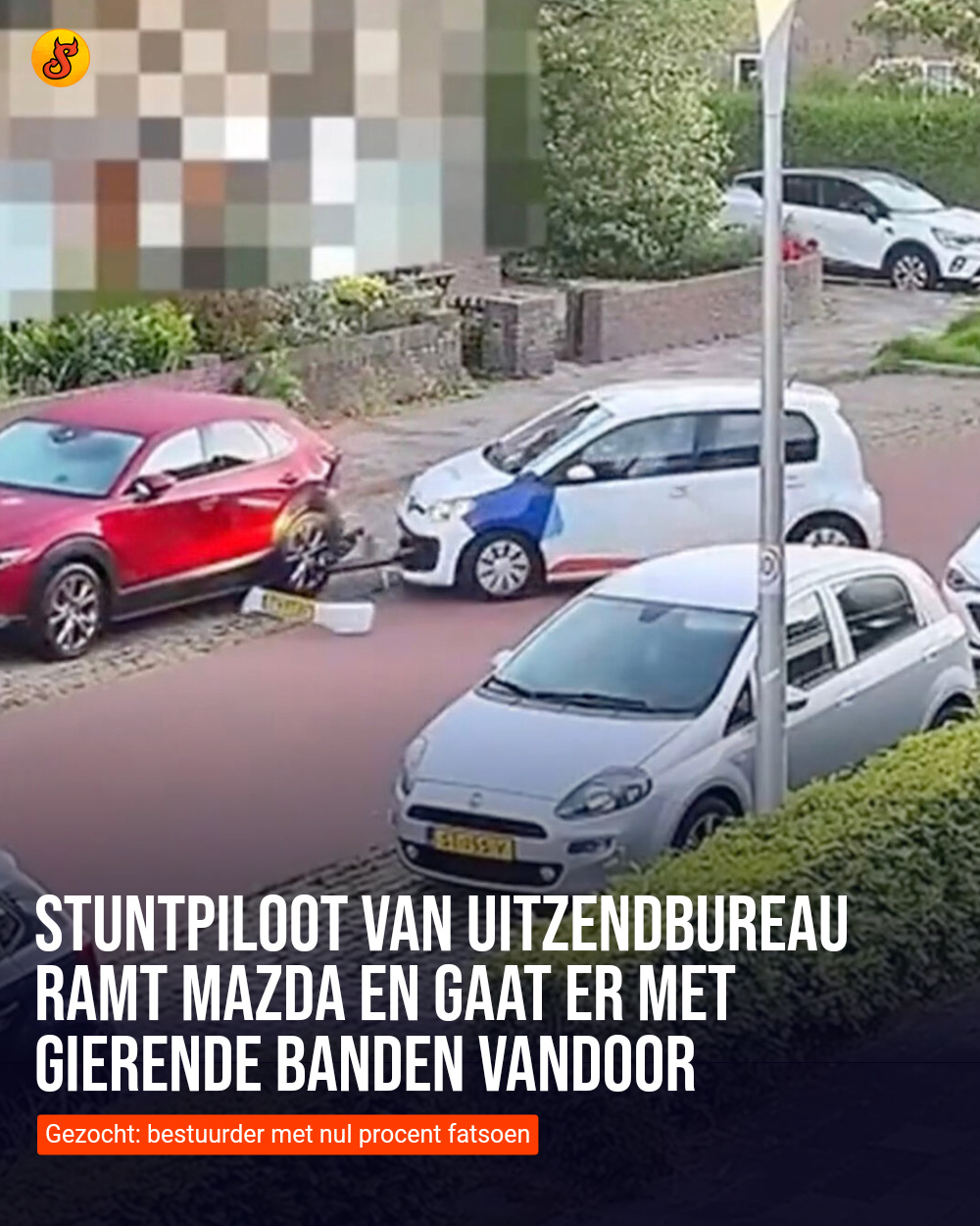 Stuntpiloot van uitzendbureau ramt Mazda en gaat er met gierende banden vandoor