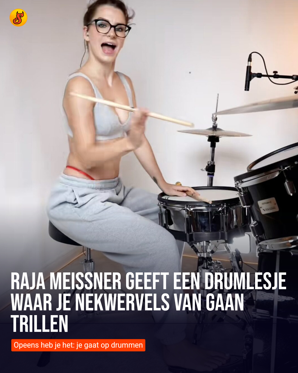 Raja Meissner geeft een drumlesje waar je nekwervels van gaan trillen