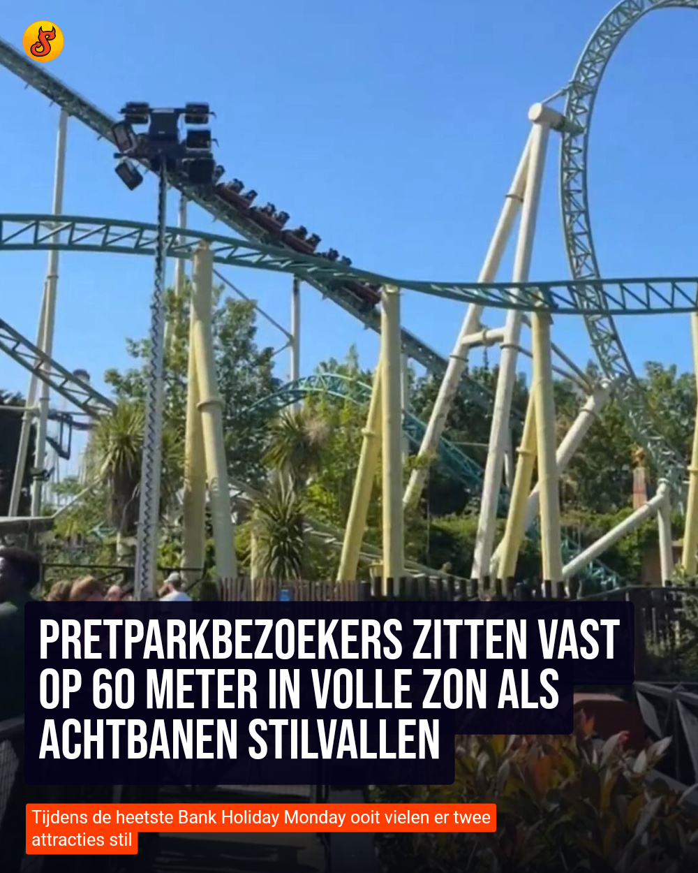 Pretparkbezoekers zitten vast op 60 meter in volle zon als achtbanen stilvallen