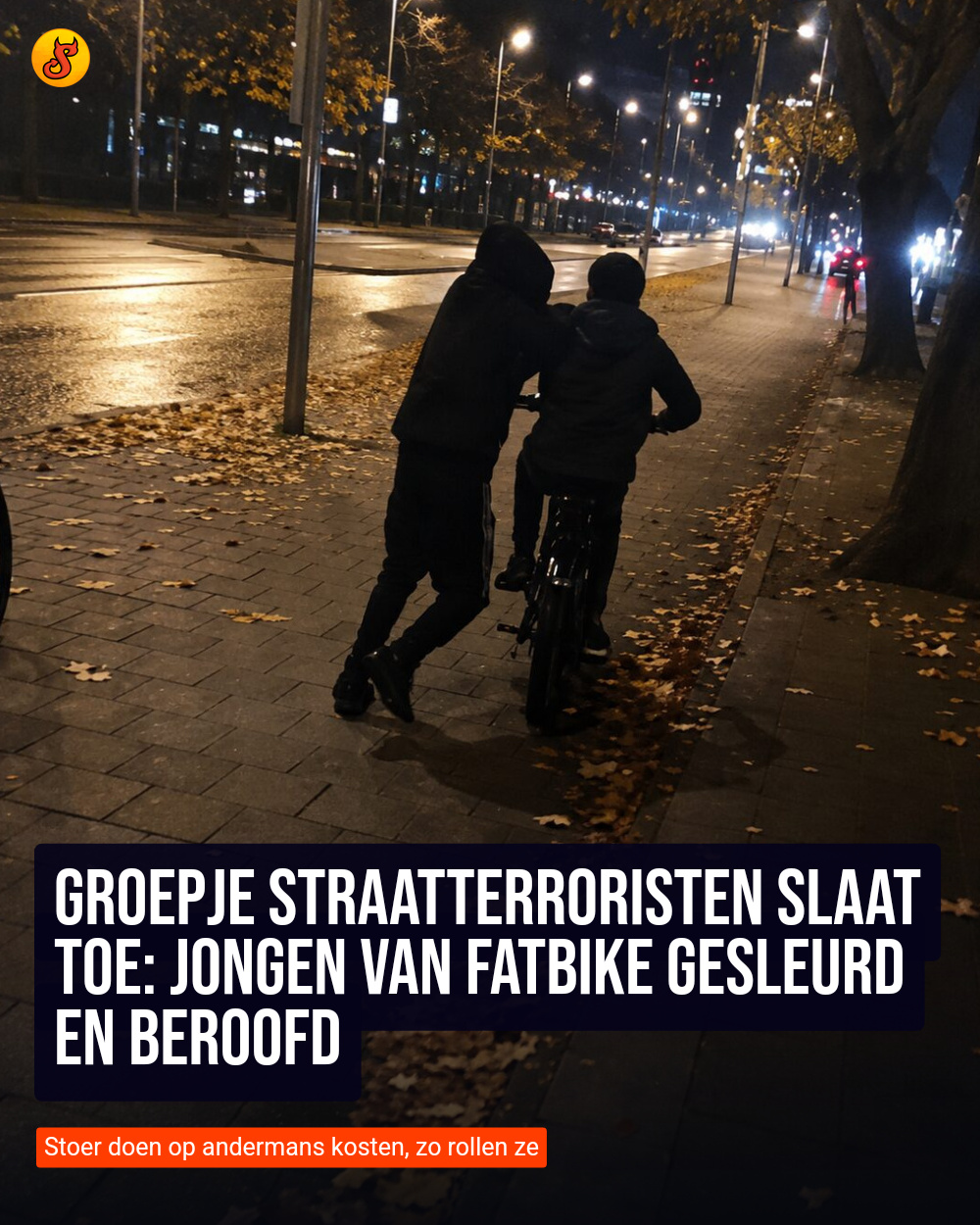 Groepje straatterroristen slaat toe: jongen van fatbike gesleurd en beroofd