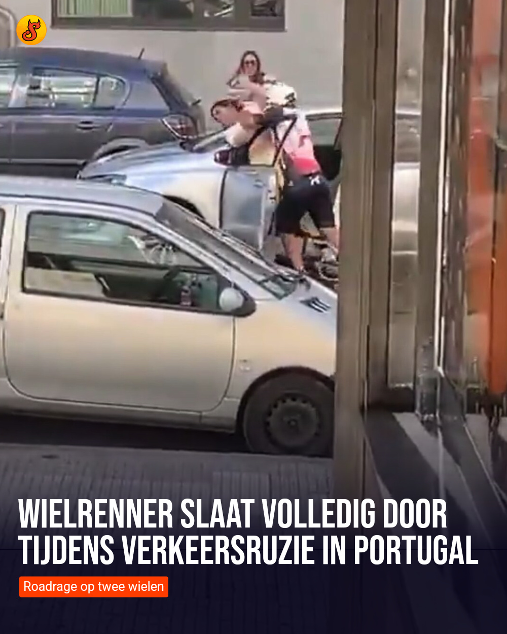 Wielrenner slaat volledig door tijdens verkeersruzie in Portugal