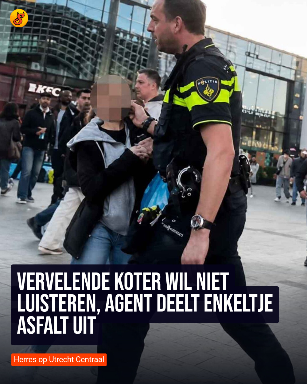Vervelende koter wil niet luisteren, agent deelt enkeltje asfalt uit