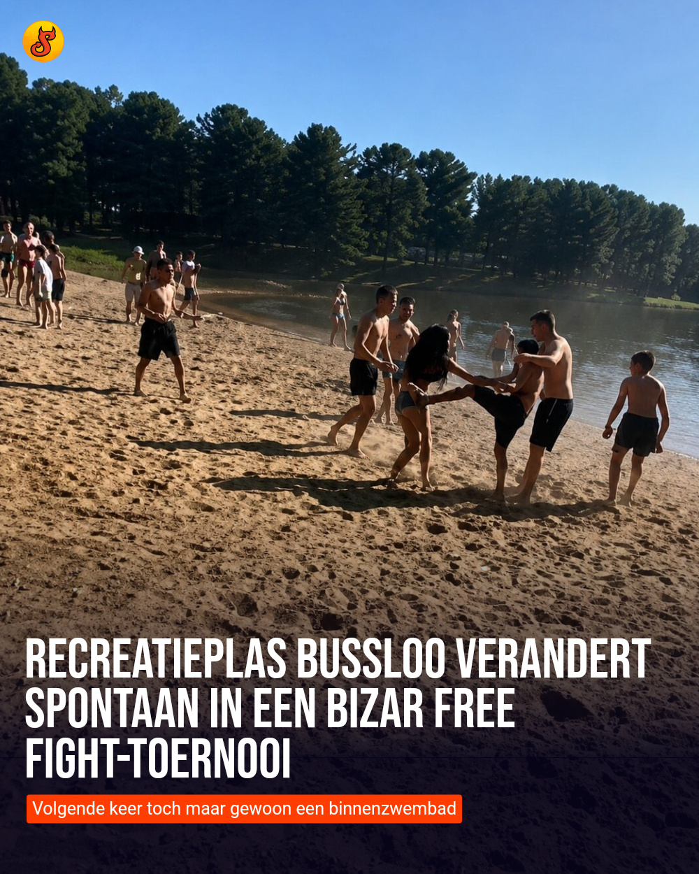 Recreatieplas Bussloo verandert spontaan in een bizar Free Fight-toernooi