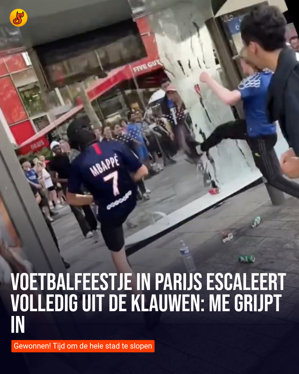 Voetbalfeestje in Parijs escaleert volledig uit de klauwen: ME grijpt in