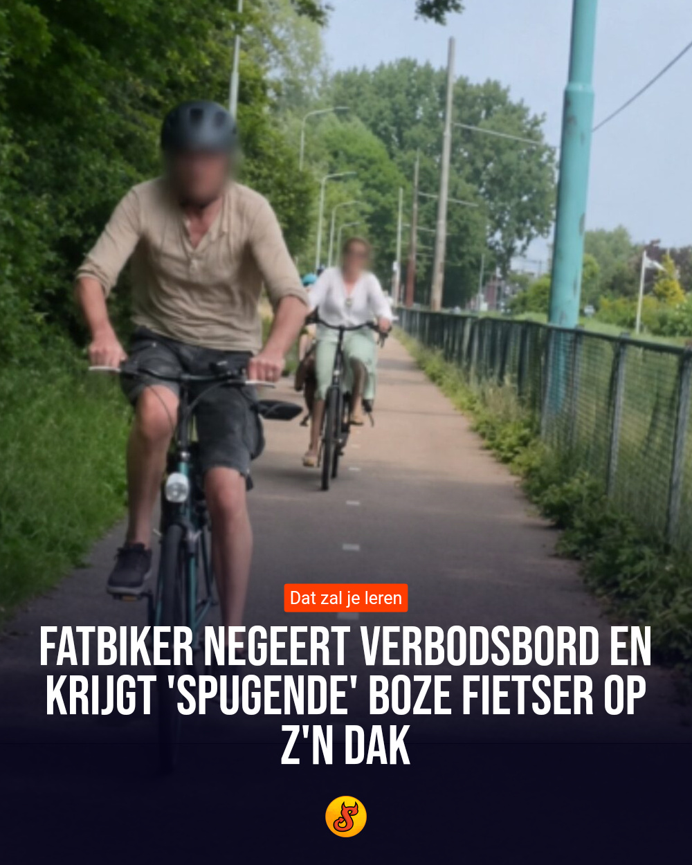 Fatbiker negeert verbodsbord en krijgt 'spugende' boze fietser op z'n dak
