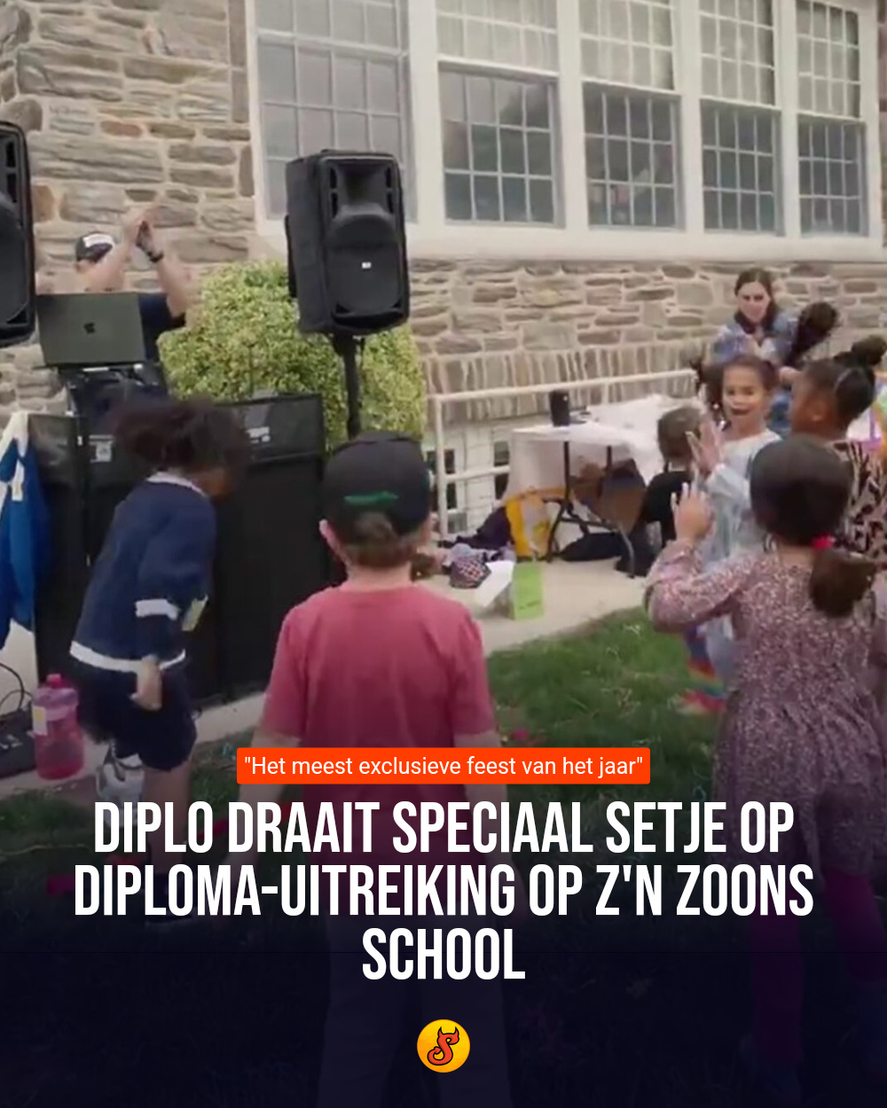 Diplo draait speciaal setje op diploma-uitreiking op z'n zoons school