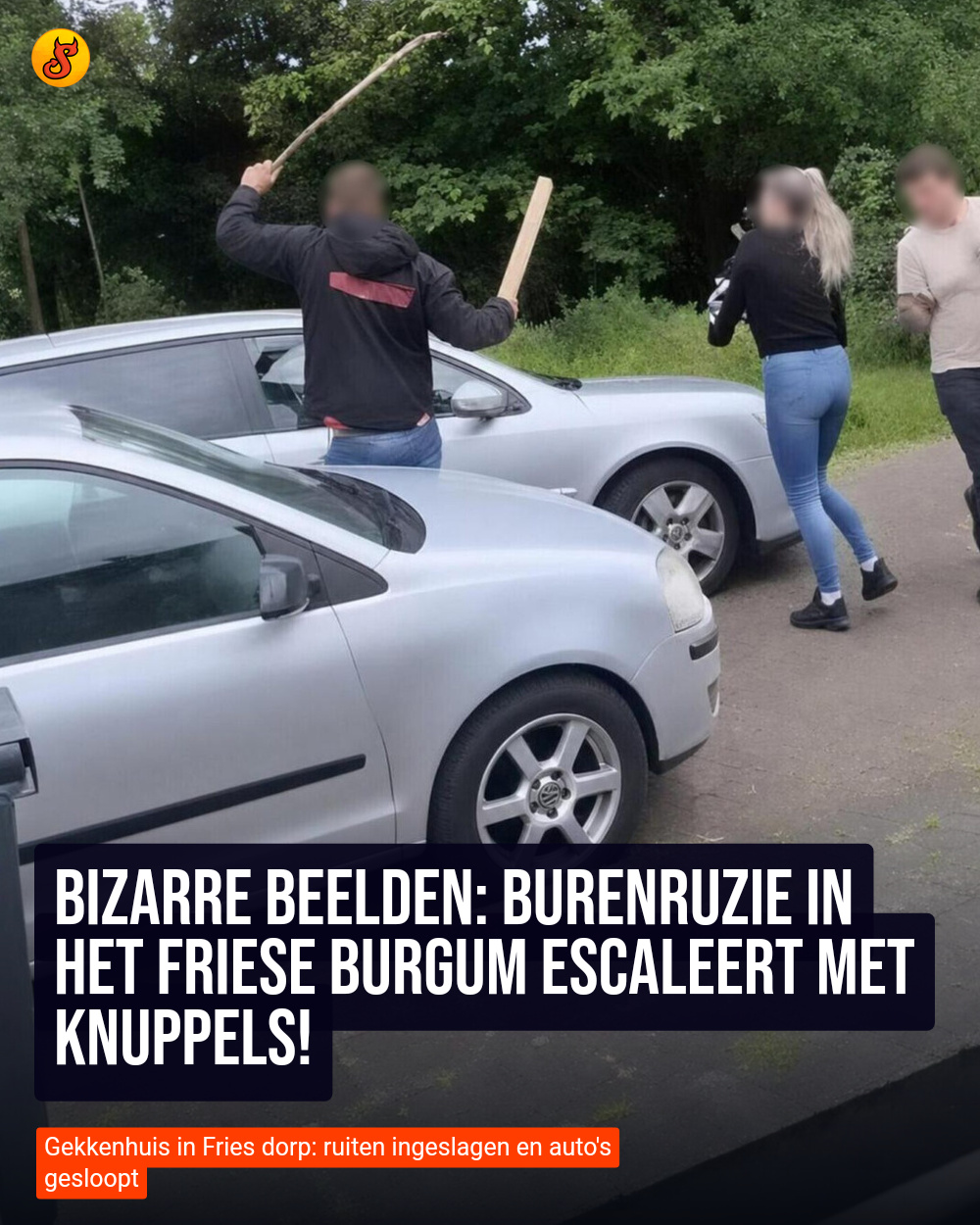 Bizarre beelden: Burenruzie in het Friese Burgum escaleert met knuppels!