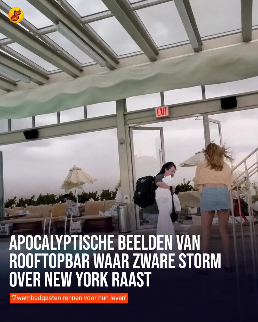 Apocalyptische beelden van rooftopbar waar zware storm over New York raast