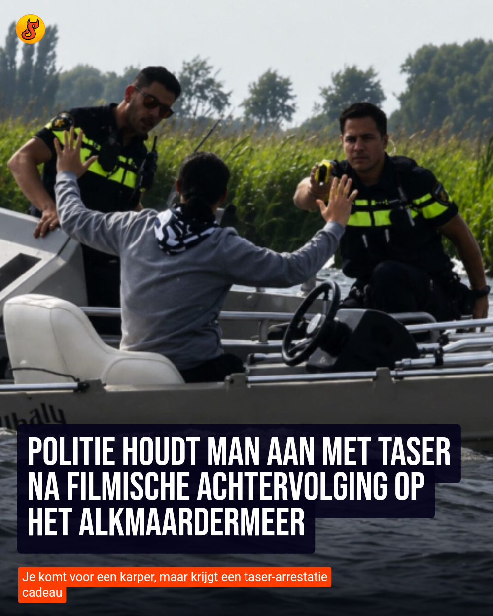 Politie houdt man aan met taser na filmische achtervolging op het Alkmaardermeer