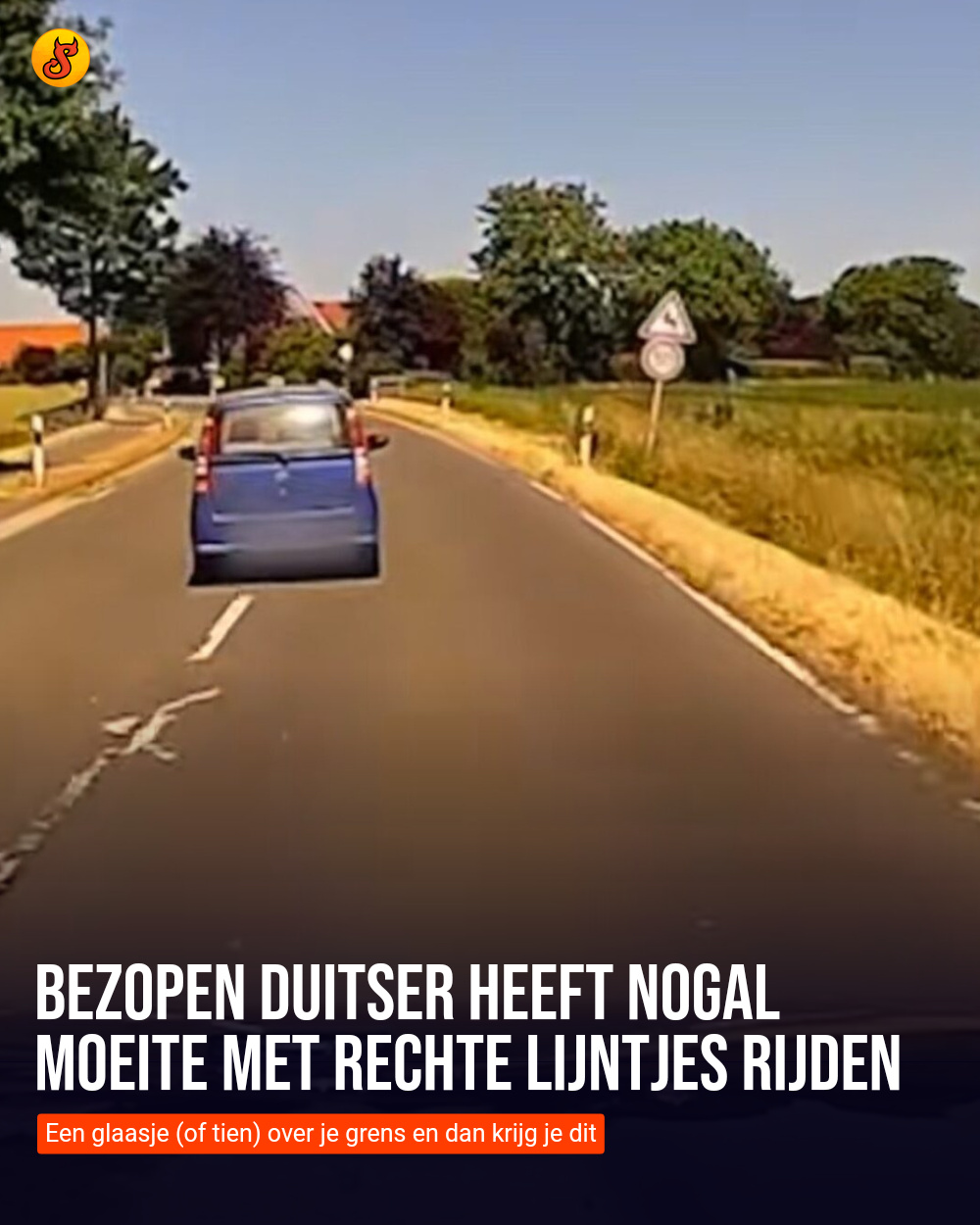 Bezopen Duitser heeft nogal moeite met rechte lijntjes rijden