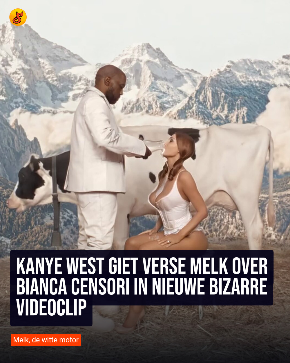 Kanye West giet verse melk over Bianca Censori in nieuwe bizarre videoclip