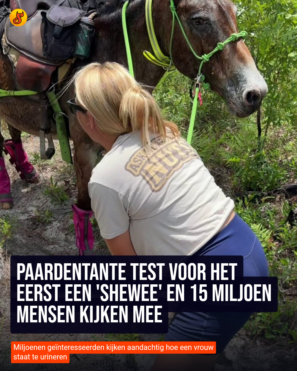 Paardentante test voor het eerst een 'Shewee' en 15 miljoen mensen kijken mee