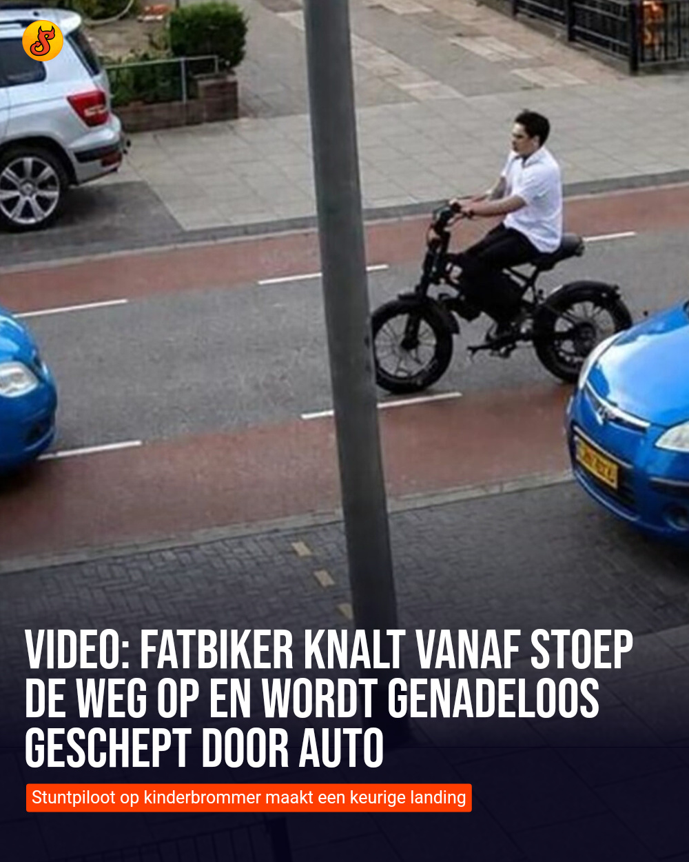 Video: Fatbiker knalt vanaf stoep de weg op en wordt genadeloos geschept door auto