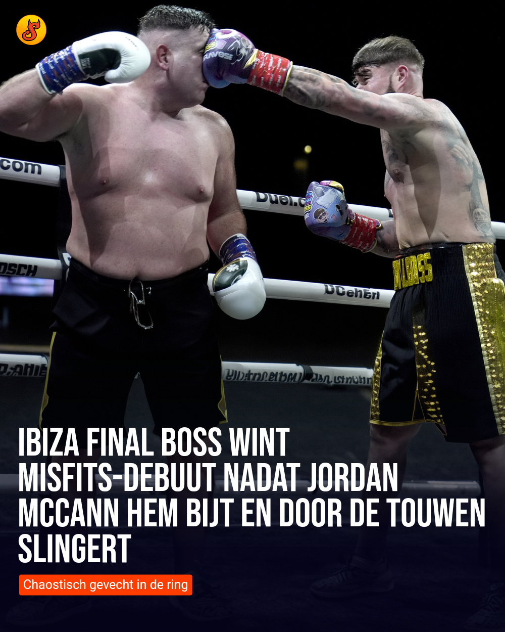 Ibiza Final Boss wint Misfits-debuut nadat Jordan McCann hem bijt en door de touwen slingert