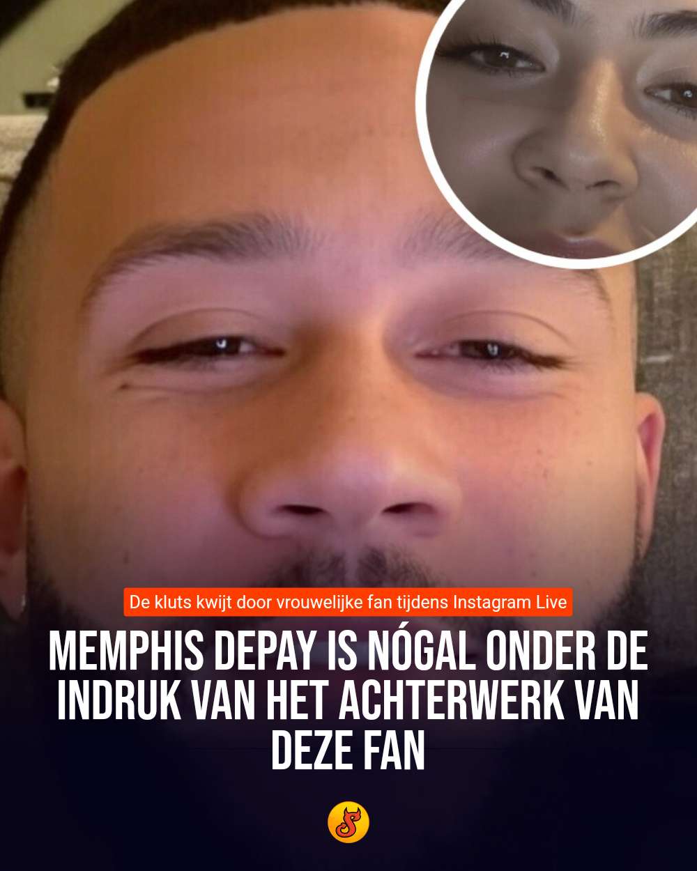 Memphis Depay is nógal onder de indruk van het achterwerk van deze fan