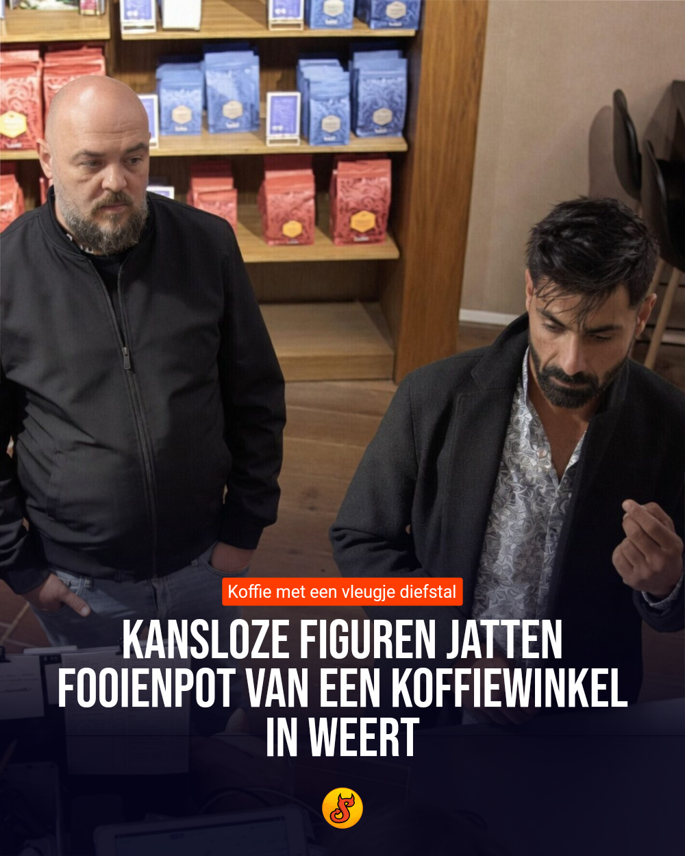 Kansloze figuren jatten fooienpot van een koffiewinkel in Weert