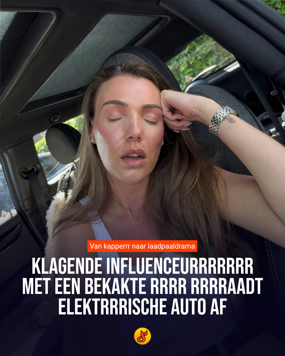 Klagende influenceurrrrrrr met een bekakte rrrr rrrraadt elektrrrische auto af