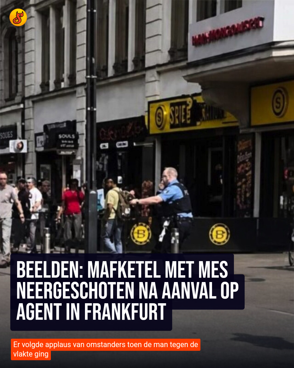 Beelden: Mafketel met mes neergeschoten na aanval op agent in Frankfurt