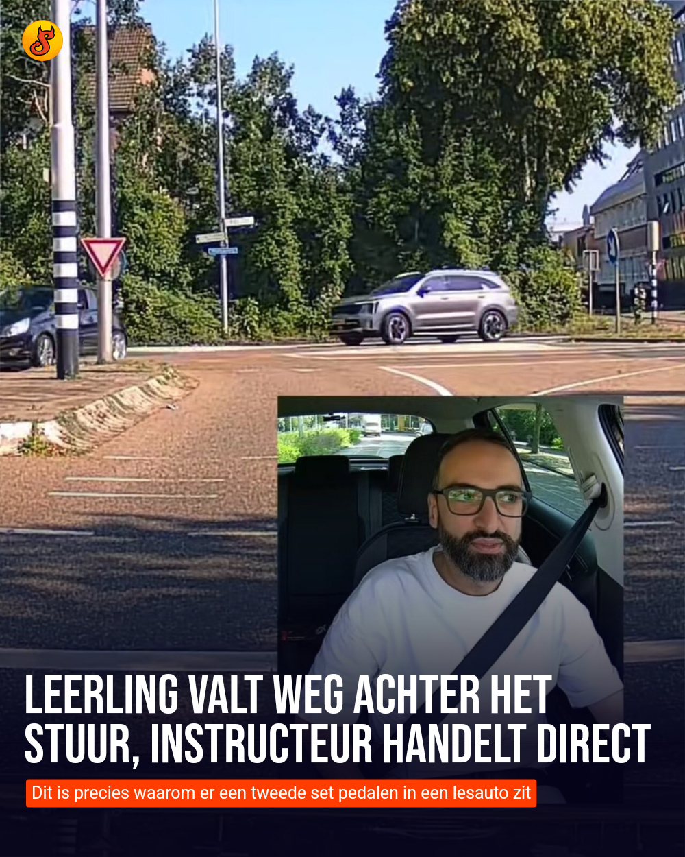Leerling valt weg achter het stuur, instructeur handelt direct