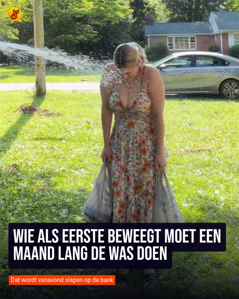 Wie als eerste beweegt moet een maand lang de was doen