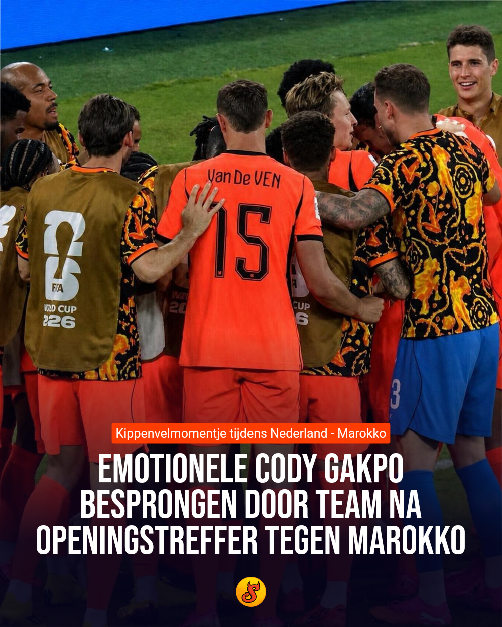 Emotionele Cody Gakpo besprongen door team na openingstreffer tegen Marokko