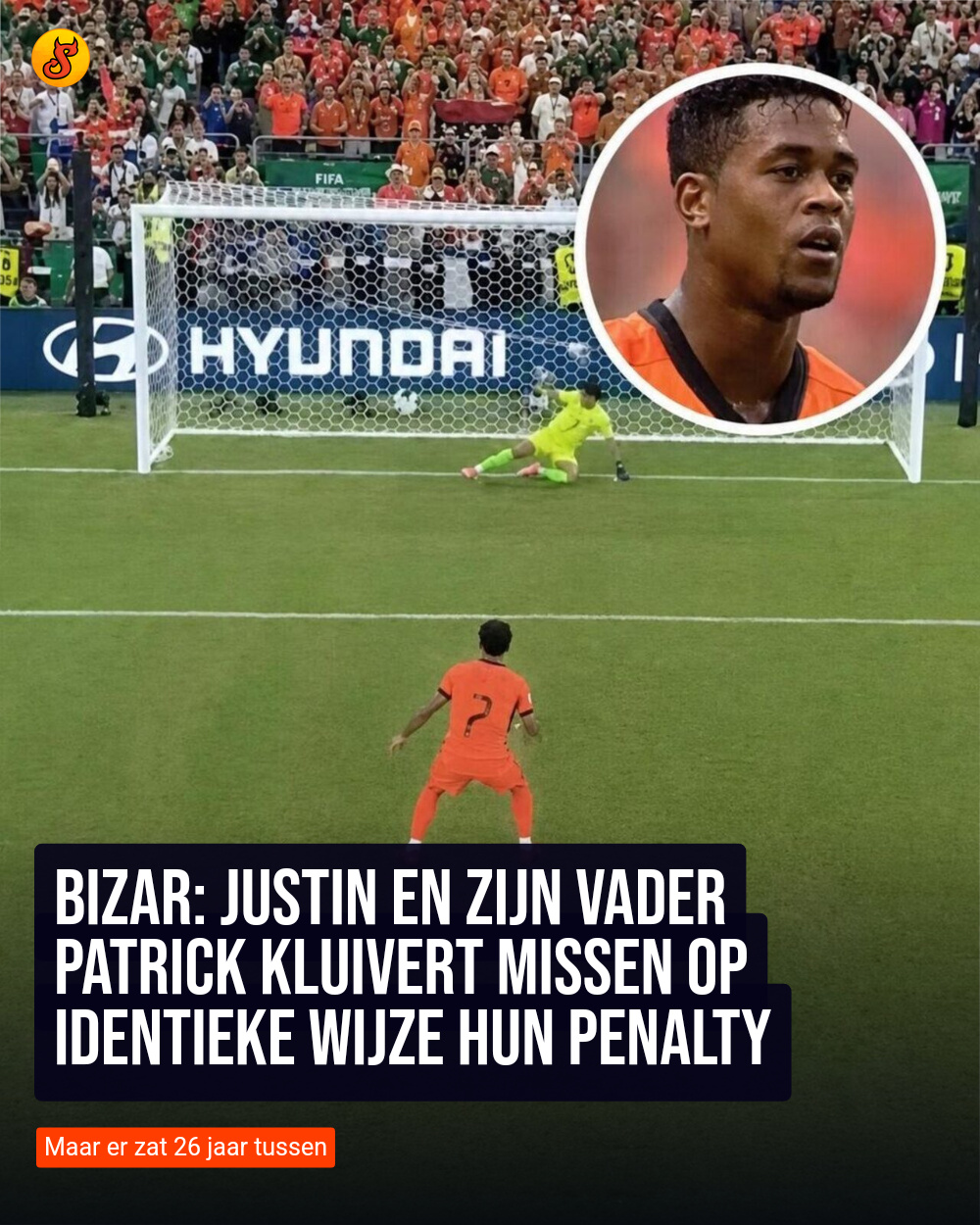 Bizar: Justin en zijn vader Patrick Kluivert missen op identieke wijze hun penalty