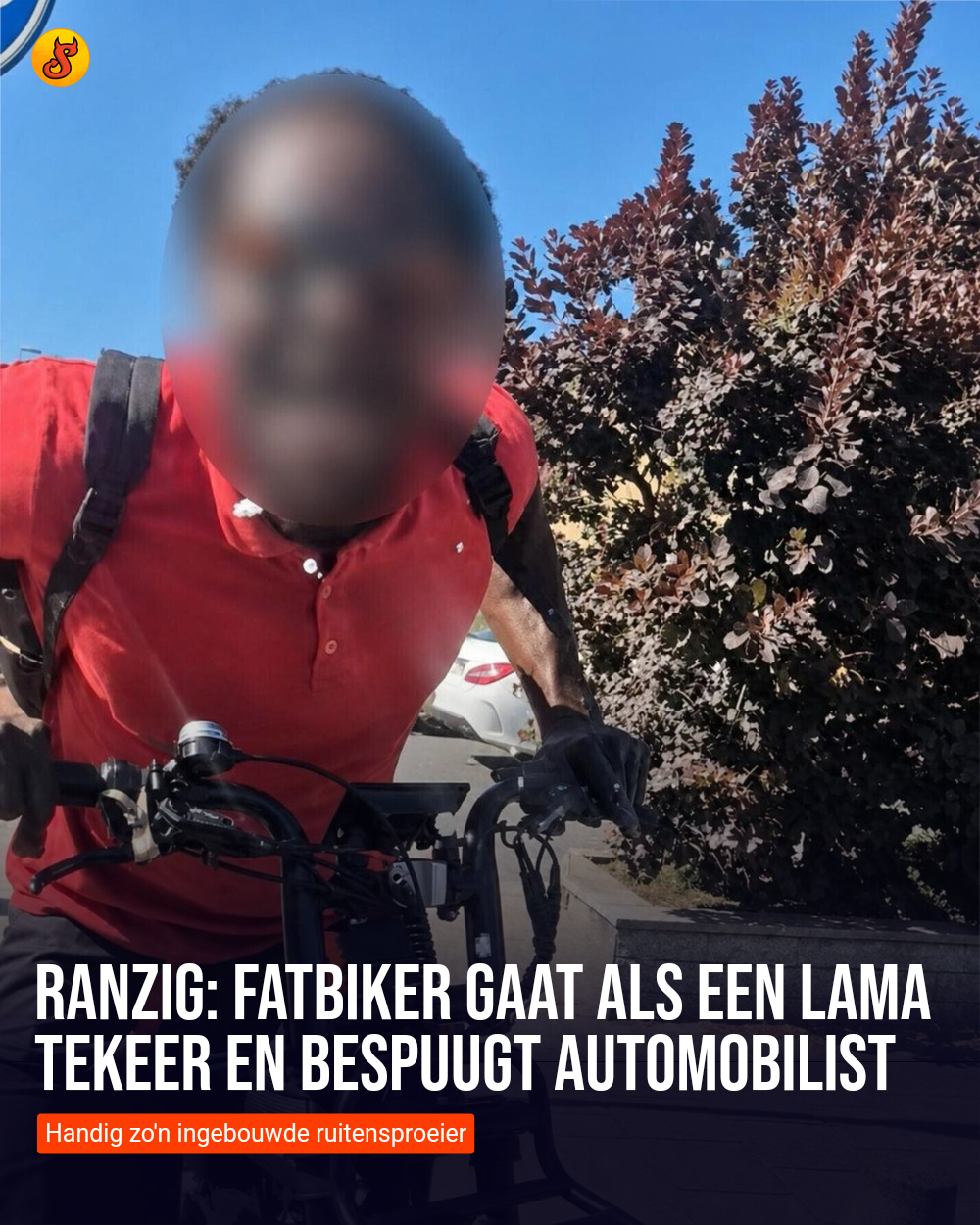 Ranzig: Fatbiker gaat als een lama tekeer en bespuugt automobilist