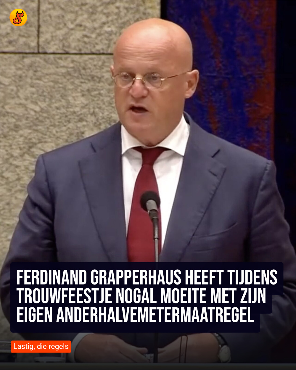 Ferdinand Grapperhaus heeft tijdens trouwfeestje nogal moeite met zijn eigen anderhalvemetermaatregel