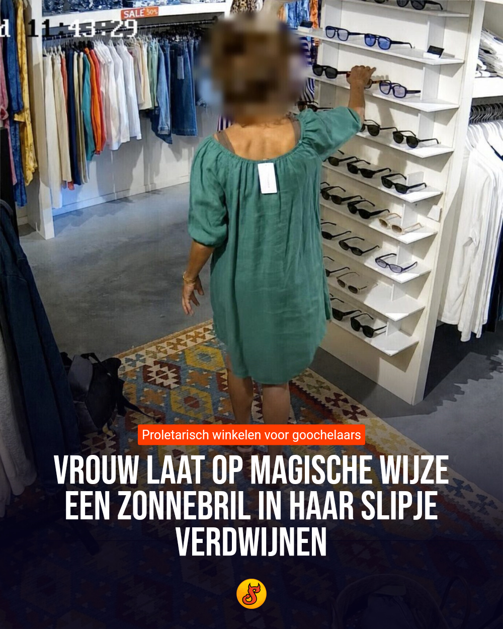 Vrouw laat op magische wijze een zonnebril in haar slipje verdwijnen