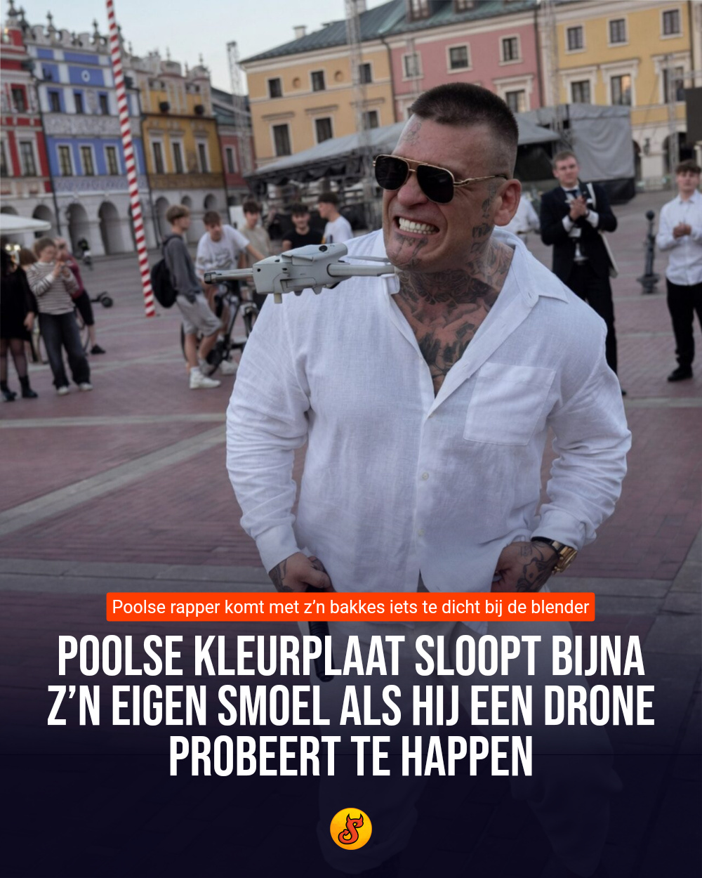 Poolse kleurplaat sloopt bijna z’n eigen smoel als hij een drone probeert te happen