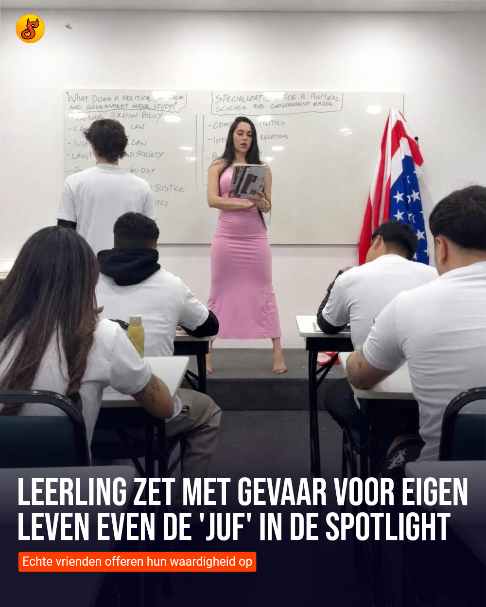 Leerling zet met gevaar voor eigen leven even de 'juf' in de spotlight