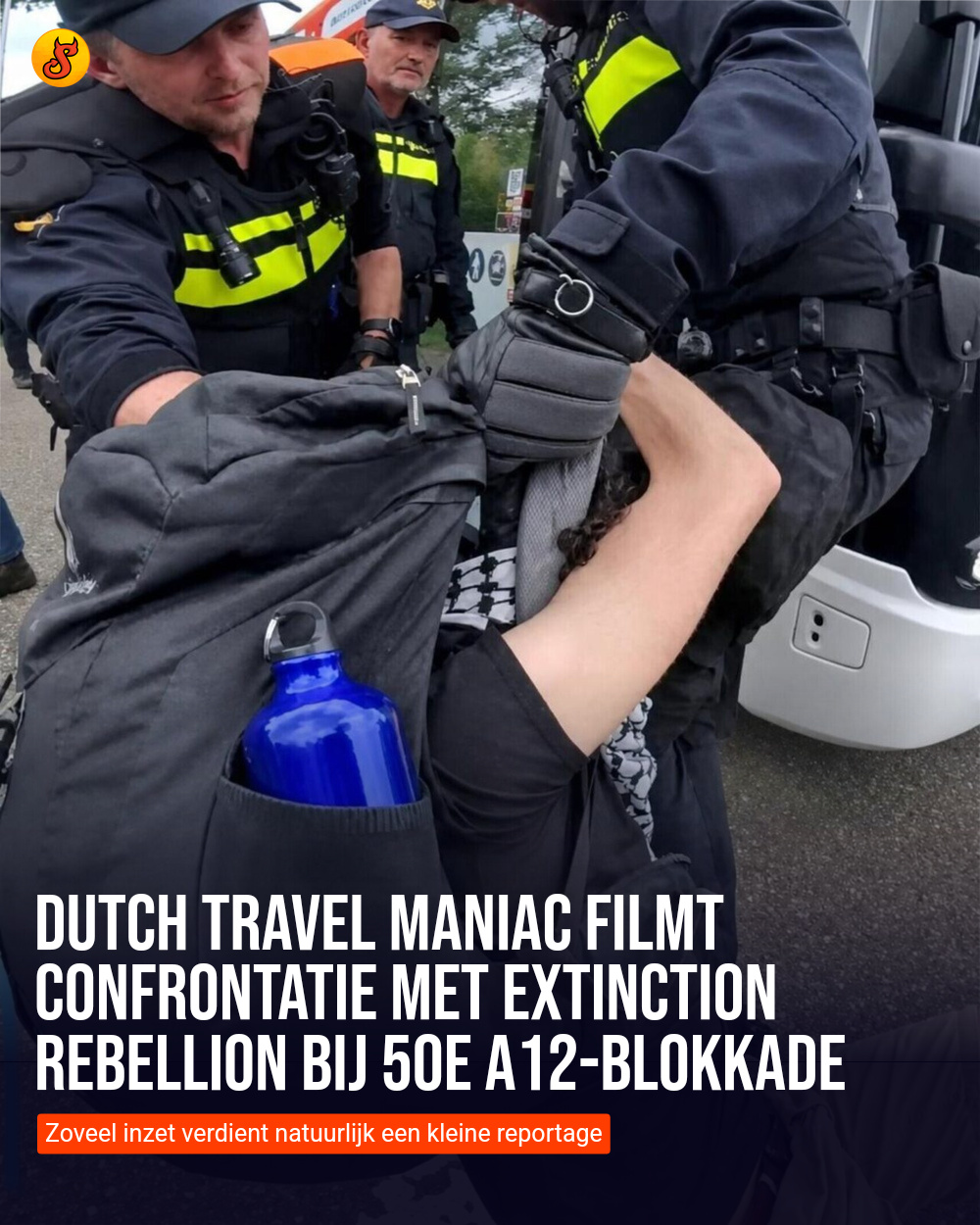 Dutch Travel Maniac filmt confrontatie met Extinction Rebellion bij 50e A12-blokkade